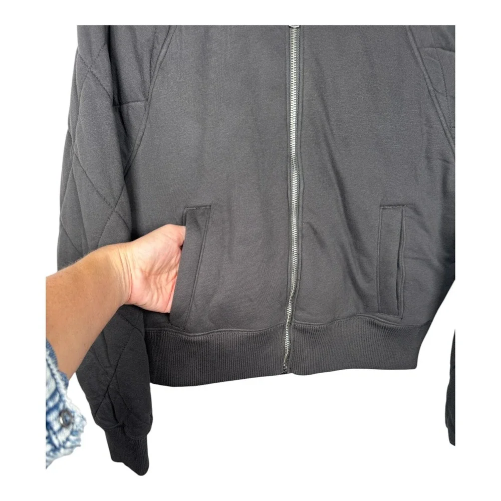 Abercrombie &‎ Fitch Quilted Jacket Soft Collection Gray Cropped Full Zip Sz Lg